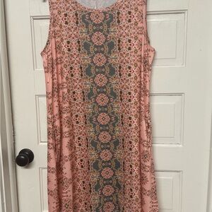 Amazon Pink Printed Sleeveless Midi Dress with Gray Center Panel
